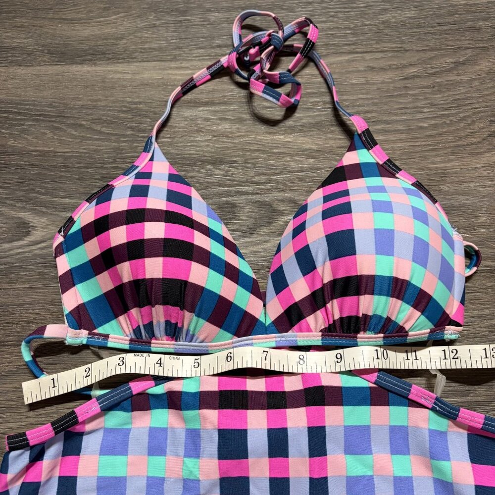 Hula Honey Plaid Tankini Halter Top Medium Preppy Swim Wear Bathing Suit - Picture 4 of 11